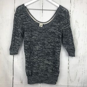 Roxy Marled Black Knit Pullover Scoop Neck Sweater Women Sz S